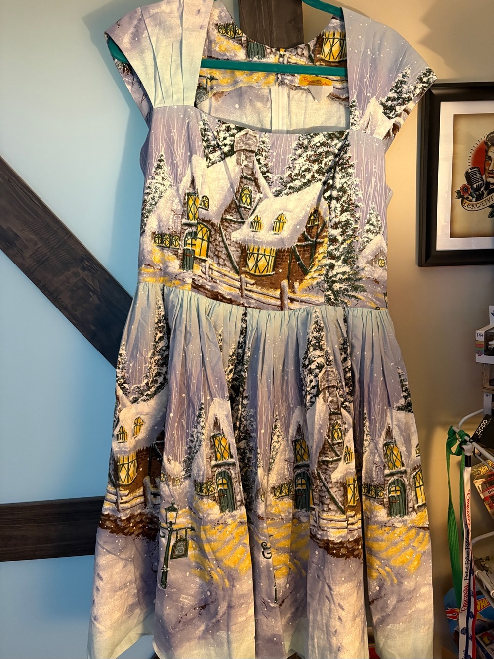 Bernie Dexter Veronique Winter Wonderland Winter Village Print Swing Dress - Picture 2 of 2